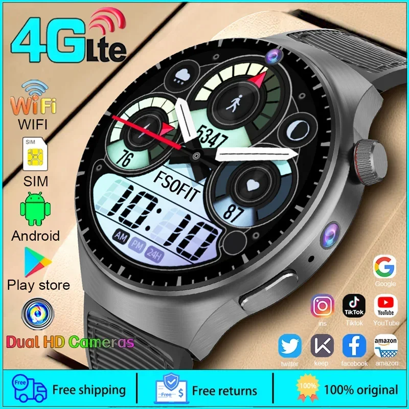 

2024 New High-Quality 4G LTE Men's Smartwatch - 4G Sim Card. Dual Cam/Video Calls. GPS. 2024. WIFI for Everyone.