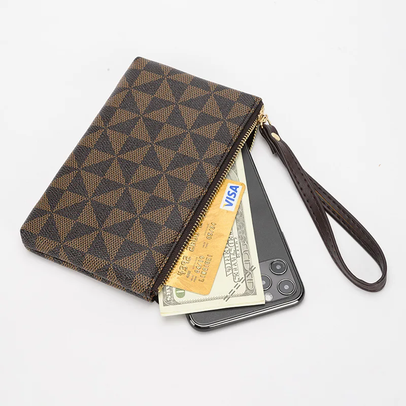 

New European And American Vintage Tri-angle Plaid Designer Women Coin Purse Fashion Ladies Long Wallet Zip Leisure Girl Bag C023