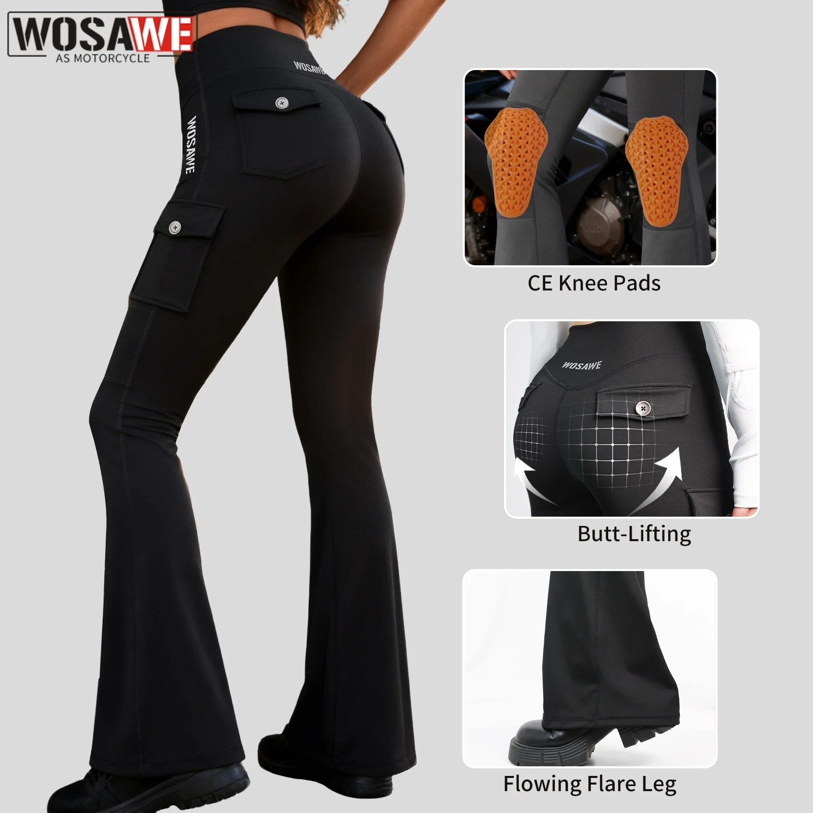 

WOSAWE Female Elastic Motorcycle Pants Women High Waist Sexy Racing Road Rider Tight Buttocks Women Riding Pants With Protect