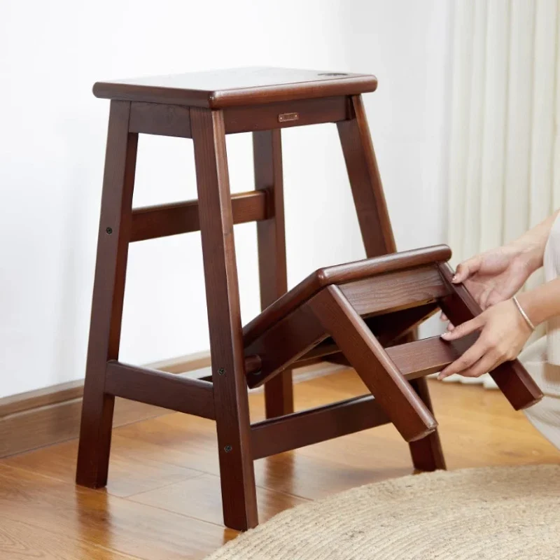 Foldable Stool Thicken Solid Wood Ladder Chair Stool Dual-use Furniture Home Small Zigzag Ladder Taburete Portátil Plegable