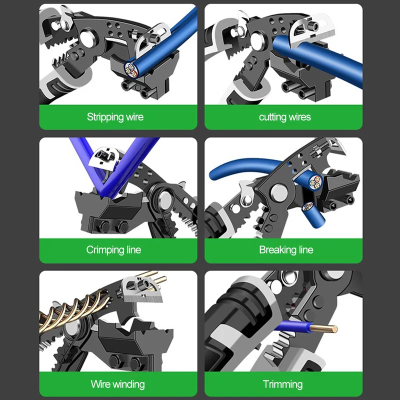 Zaciskarka przecinak do kabli elektryk narzędzia do zdejmowania izolacji uzwojenie gięcie zaciskanie ściągacz izolacji szczypce wielofunkcyjne