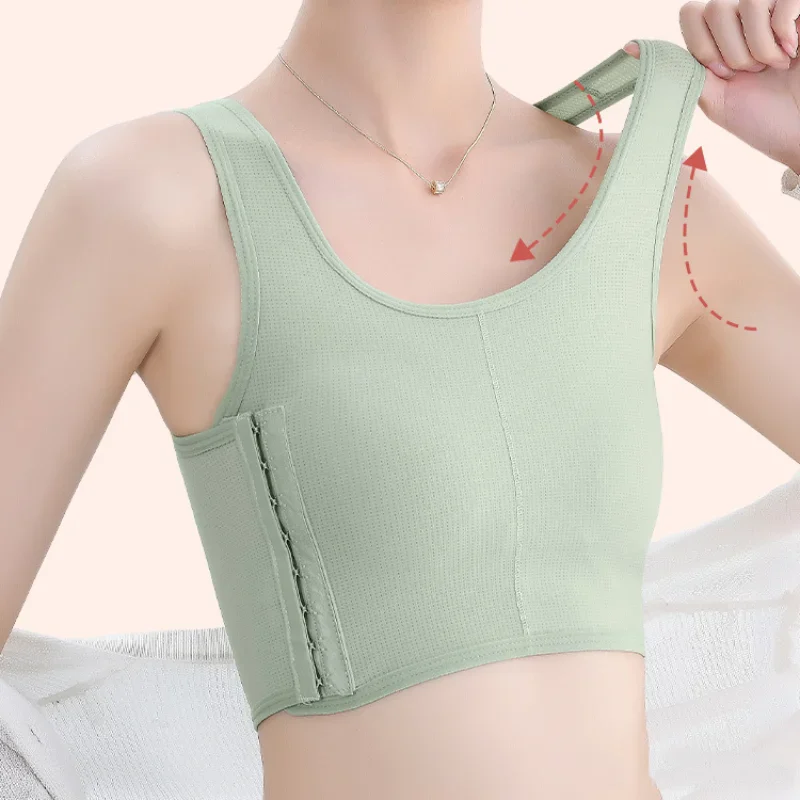 

Women Breathable Chest Binder Summer Ice Silk Side Buckle Short Vest Sportwear Corset Top Lesbian Les Breast Binder Shaper