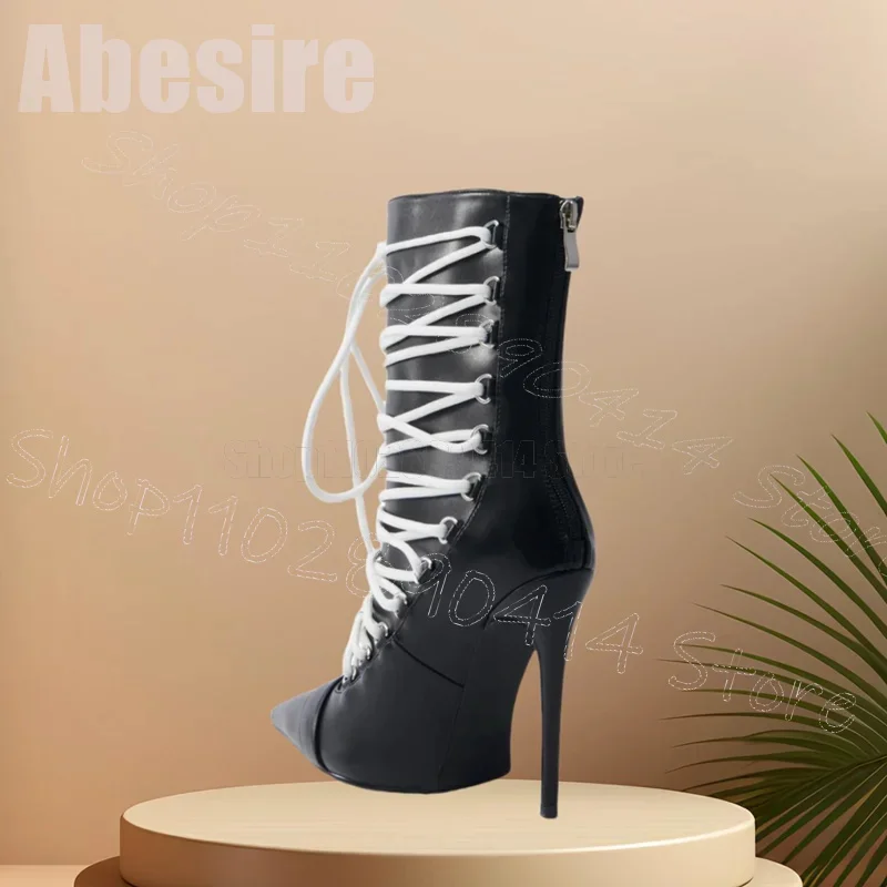 White Strappy Black Buckle Pointed Toe Boots Back Zipper Women Shoes Thin High Heels Party Feast Dating 2025 Zapatos Para Mujere