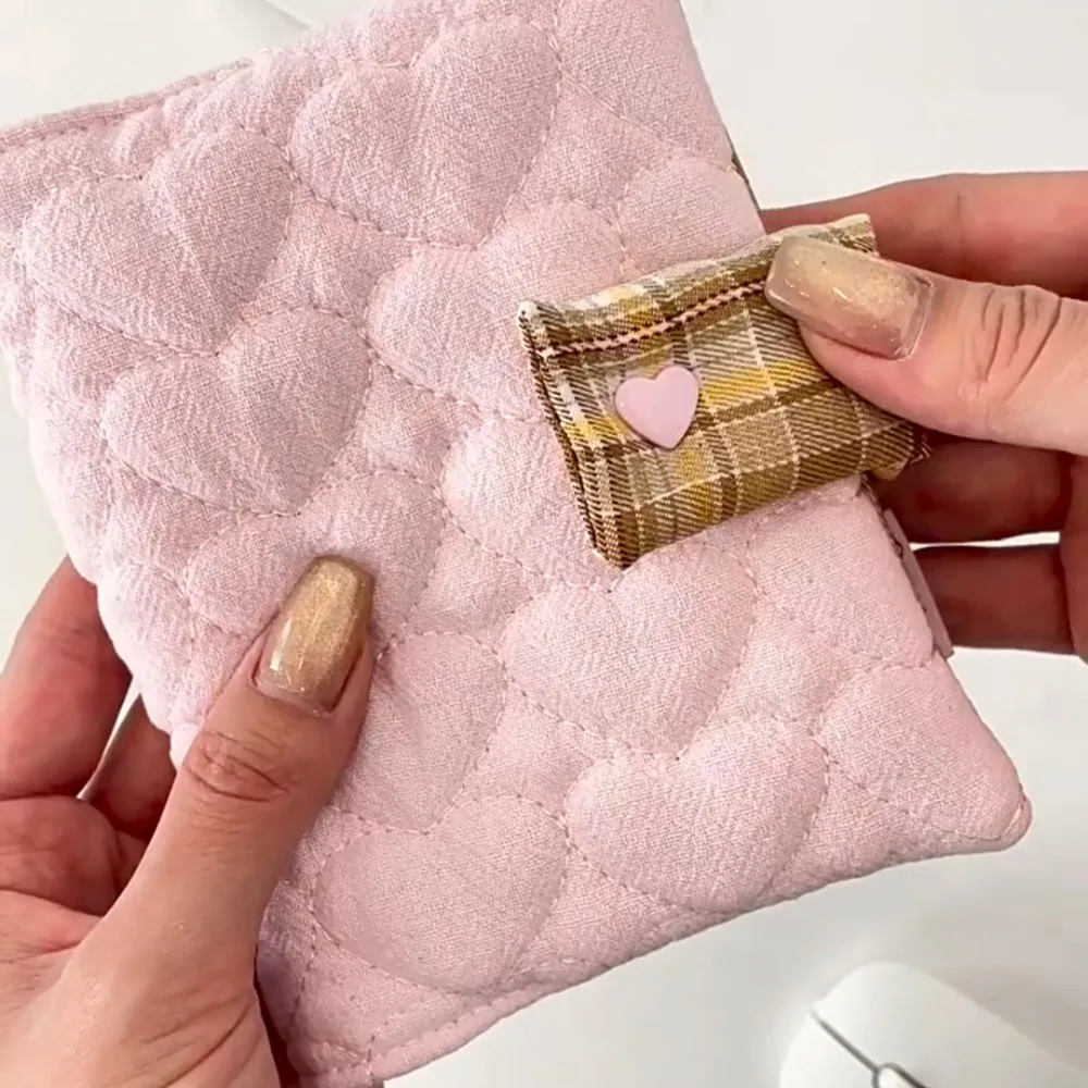 Multipurpose Heart Embroidery Notebook Fabric Stain Resistant Plaid Diary Book Aesthetic Smooth Diary Protective Cover Writing