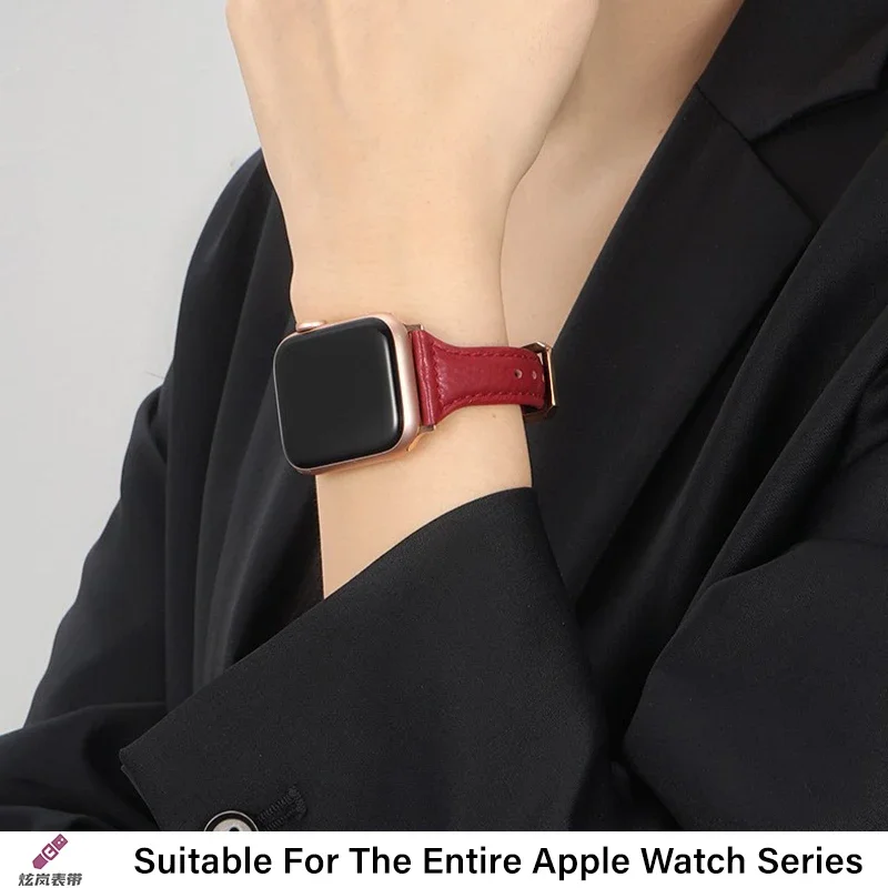 حزام جلدي صغير الخصر لساعة أبل S10 9 8 7 6 SE 5 38/40/41/42/44/45/46/49 مللي متر IWatch Ultra سوار