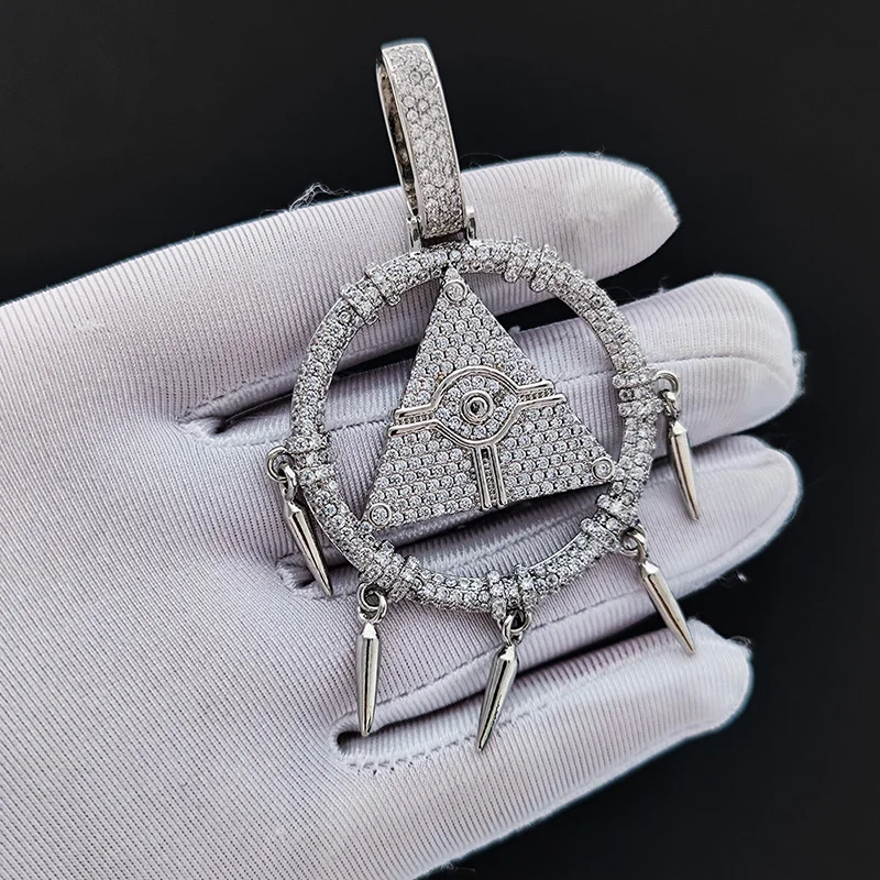 Hip Hop 3A+ CZ Stone Paved Bling Iced Out Triangular Pyramid Millennium Wisdom Wheel Pendants Necklaces For Men Rapper Jewelry
