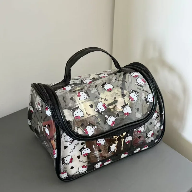 Nova bolsa de cosméticos Kawaii transparente, nécessaire à prova d'água de PVC, bolsa de maquiagem de grande capacidade.