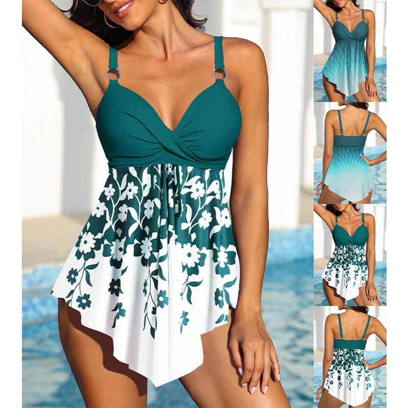 2023 New Summer Women\'s Fashion Beach Swimwear Tankini Monokini Swimwear Two Piece Swimwear New Print Beach Women\'s Tankini