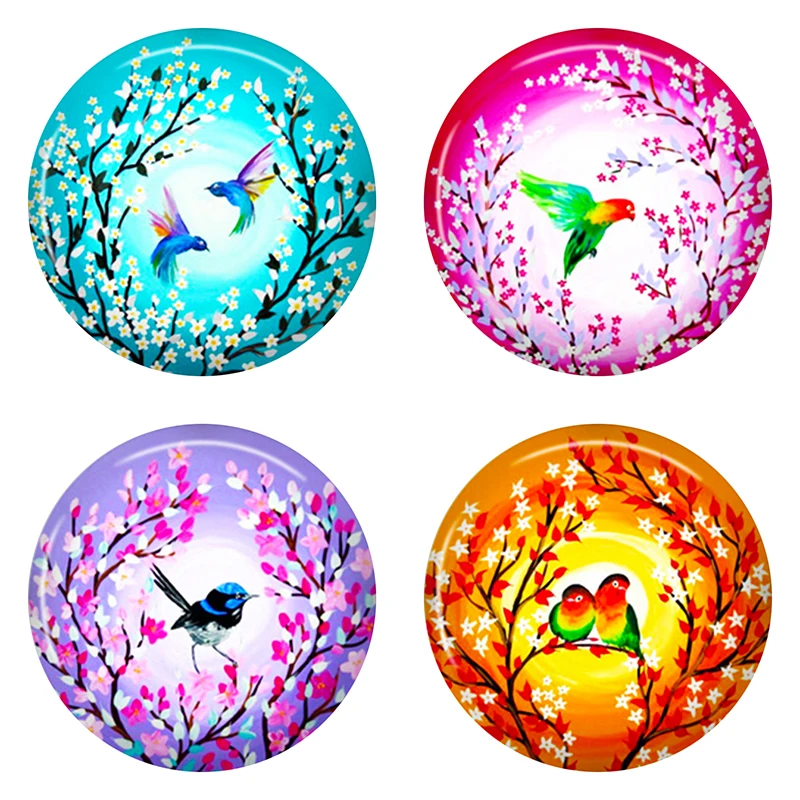

8-40mm Photo Glass Cabochon Pattern Round Glass Cabochons Colorful Beautiful Cameo Bird OA01