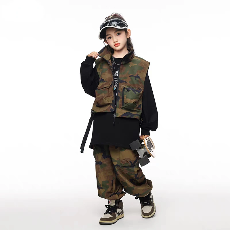 

Kids Streetwear Clothes Girls Hip Hop Camouflage Vest Pants 2pcs Children Military Jazz Sets Boys Street Dance Costumes Outfits