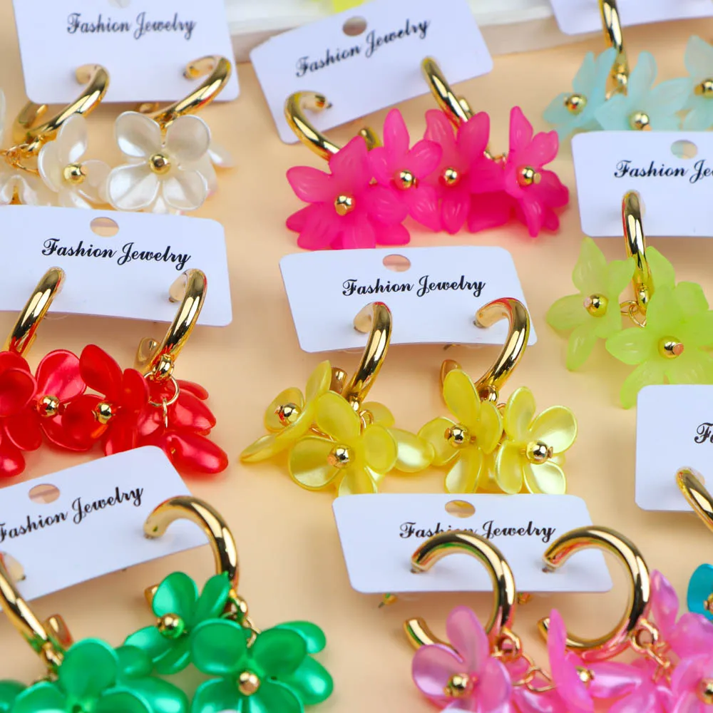 10 زوج/وحدة تصميم جديد أنيق سحر لامعة رائعة الزهور الاكريليك المرأة قلادة أقراط مزيج نمط مجوهرات اكسسوارات هدية #4