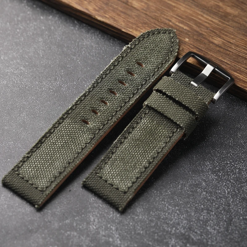 Handmade Canvas Thickened Men Watchband Green Aged Men\'s Bracelet 20 22 23 24mm Friction Fit PAM Bracelet