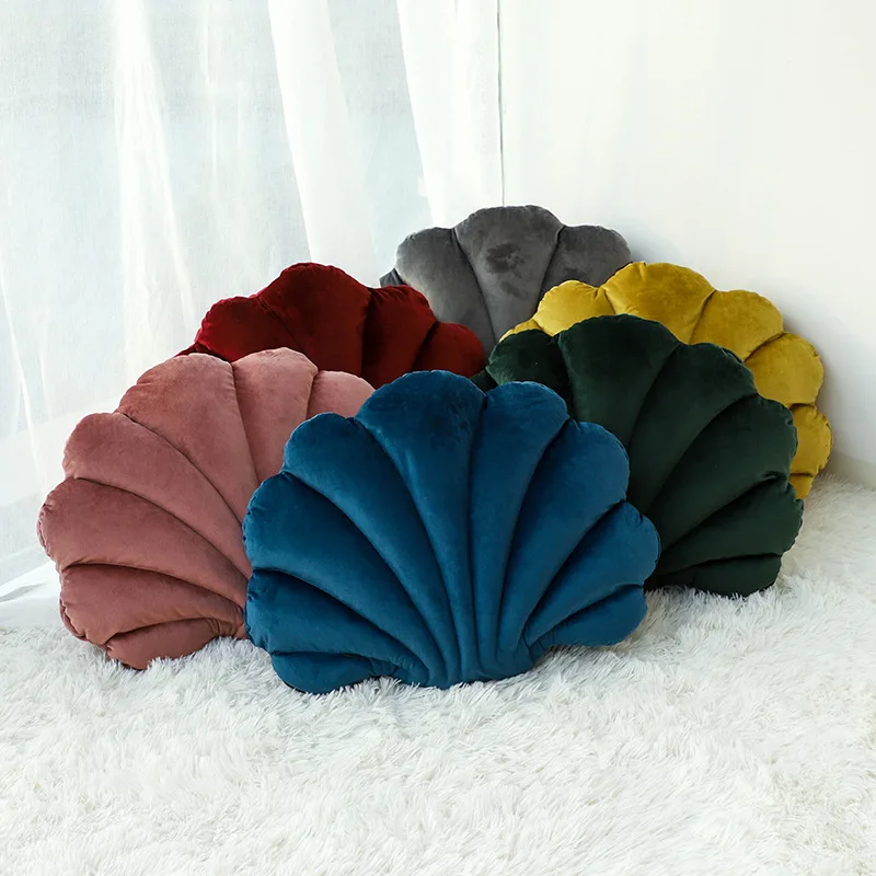 Dutch velvet shell throw pillow, cross-border popular ins pillow, home sofa cushion simulation creative shell throw pillow