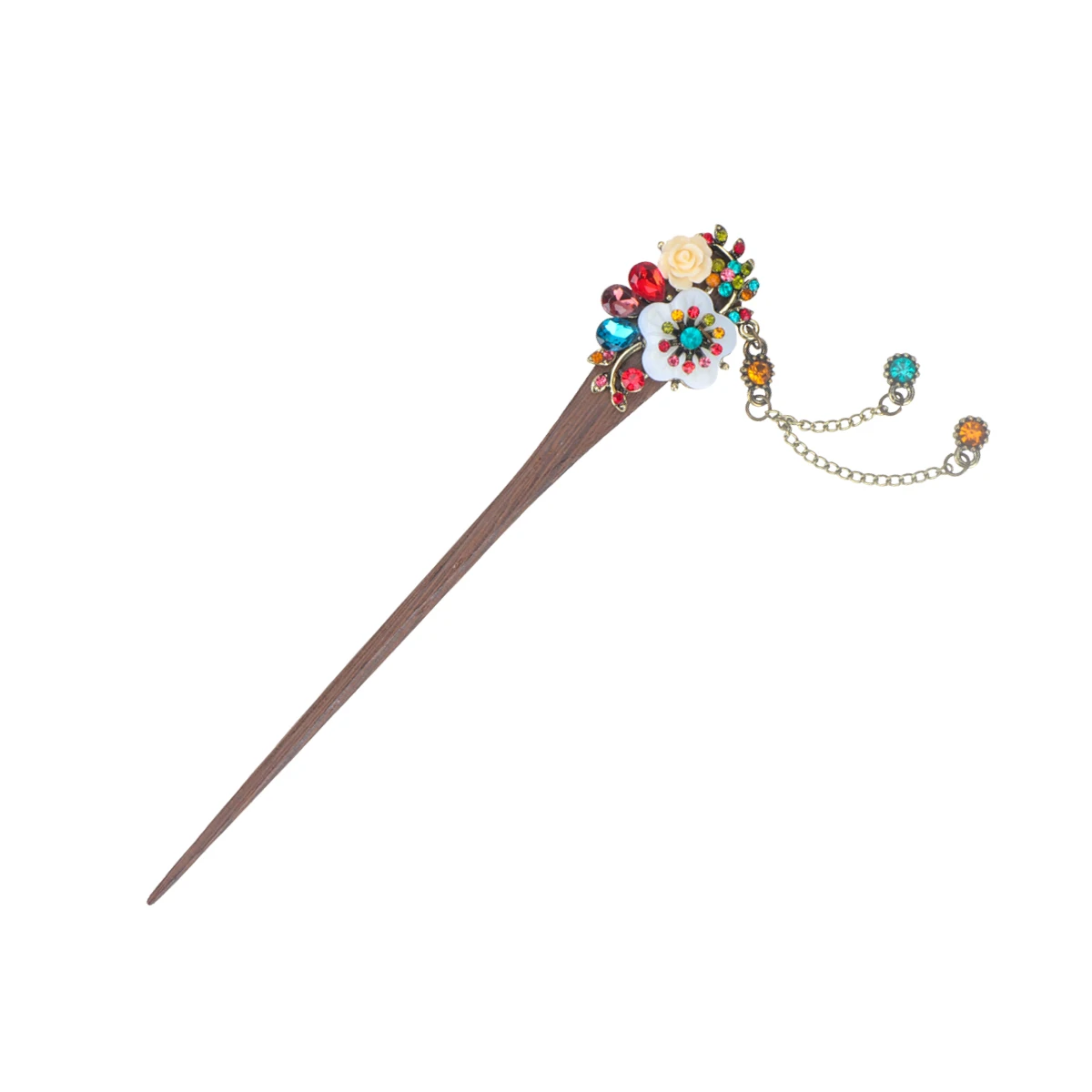 

Rose Hairpin Toppers Updo Stick Ancient Style Metal Hand Flower Wooden Bun Shape Bride