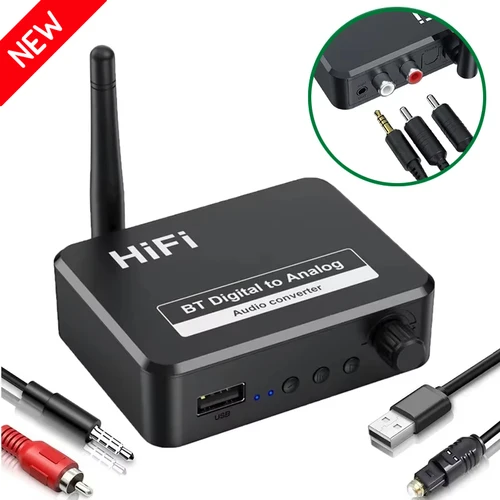 Adaptador convertidor DAC de Audio Digital a analógico Digital SPDIF óptico Toslink a 3,5mm 3,5 AUX Jack RCA L/R Bluetooth 5,1 receptor