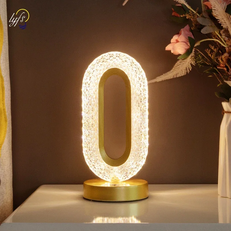 LED Crystal Table Lamp Stepless Dimming USB Charging Touch Switch Remote Control Bedside Light Living Room Decoration Desk Lamp