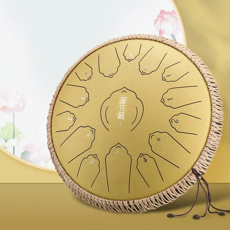 Hluru Steel Tongue Drum 13 Inch 15 Tone Drum with Drumsticks Percussion Psychotherapy Meditation Instrument Gift for Beginner