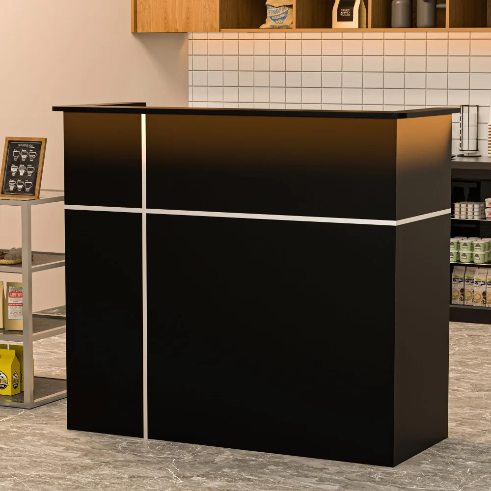 Reception Desk with Counter, Modern Front Table Equipped Lockers & Storage Shelves, 50-inch Checkout Counter with LED