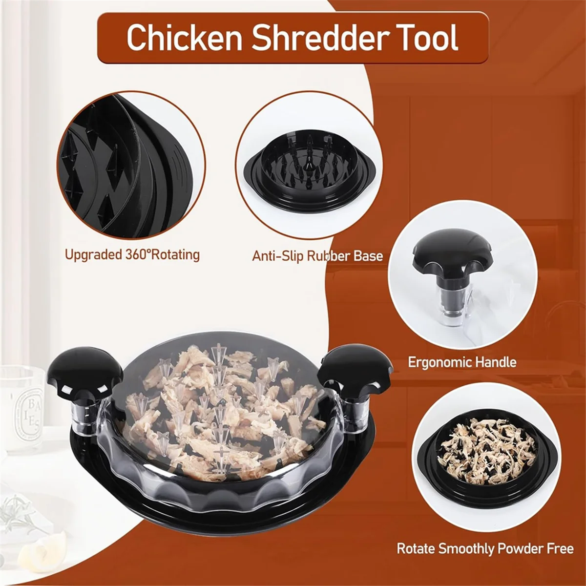 Chicken Shredder Tool Twist, Meat Shredder with Handles and Non-Skid Base, Chicken Shredder Breast Shred Machine