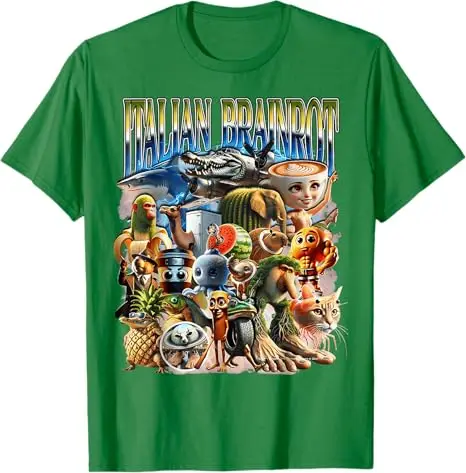 Types of Italian Brainrot Meme Character Hand Drawn for Kids T-Shirt Boys Fashion Y2k Design Graphic Outfit Short Sleeve Blouses