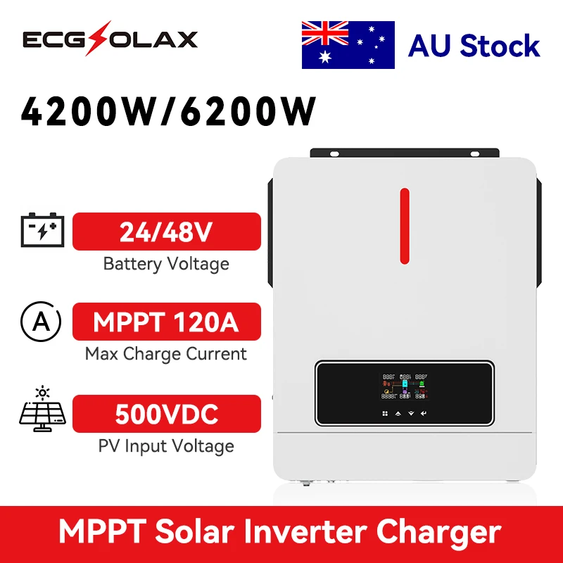 ECGSOLAX 4.2KW 6.2KW Solar Hybrid Inverter 24V 48V 220Vac With 120A MPPT Charge Controller Off-grid Solar Inverter Max PV 500VDC