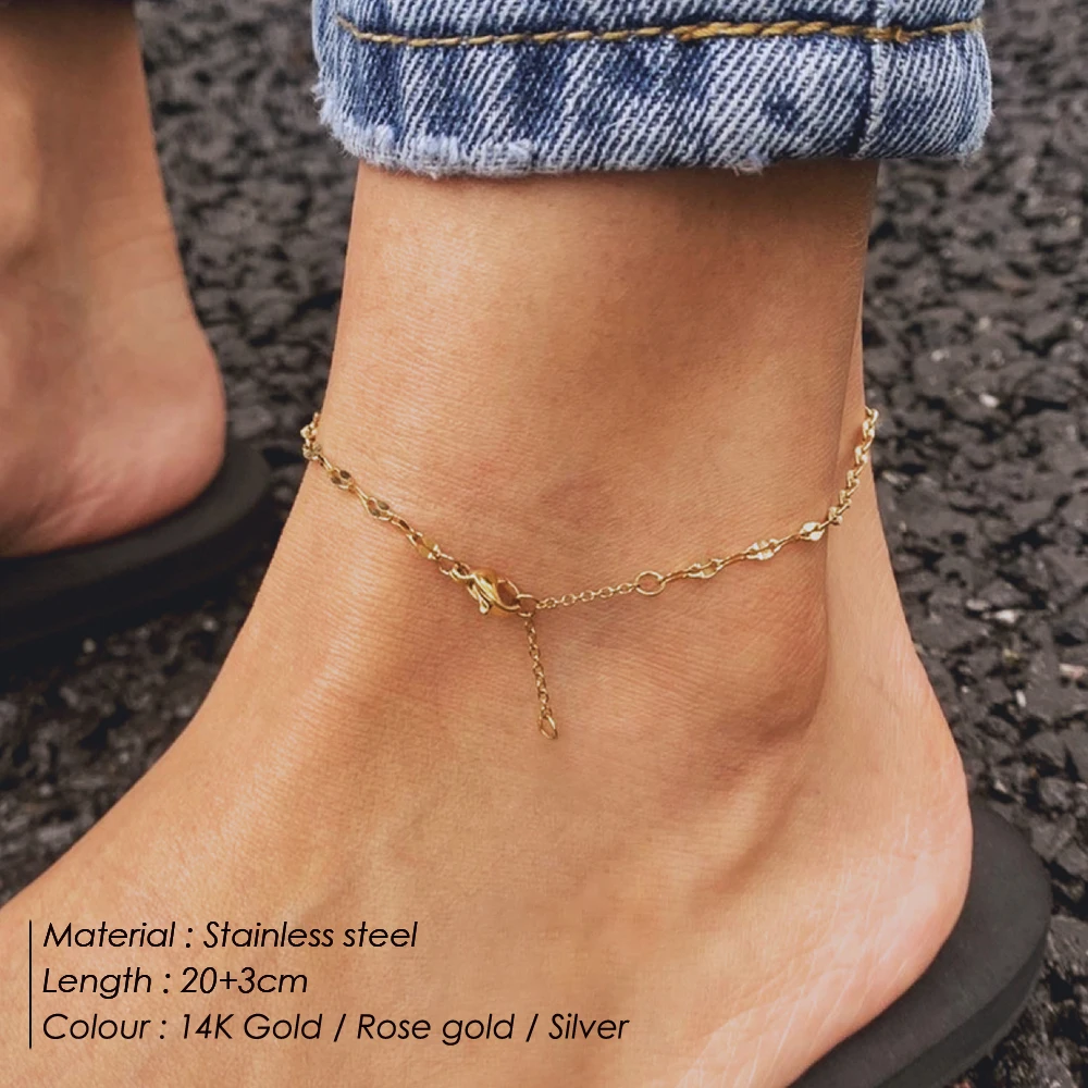 SUNIBI Stainless Steel Fish Lips Chain Anklet For Women Summer Beach Foot Jewelry On The Leg Minimalist Anklets Female