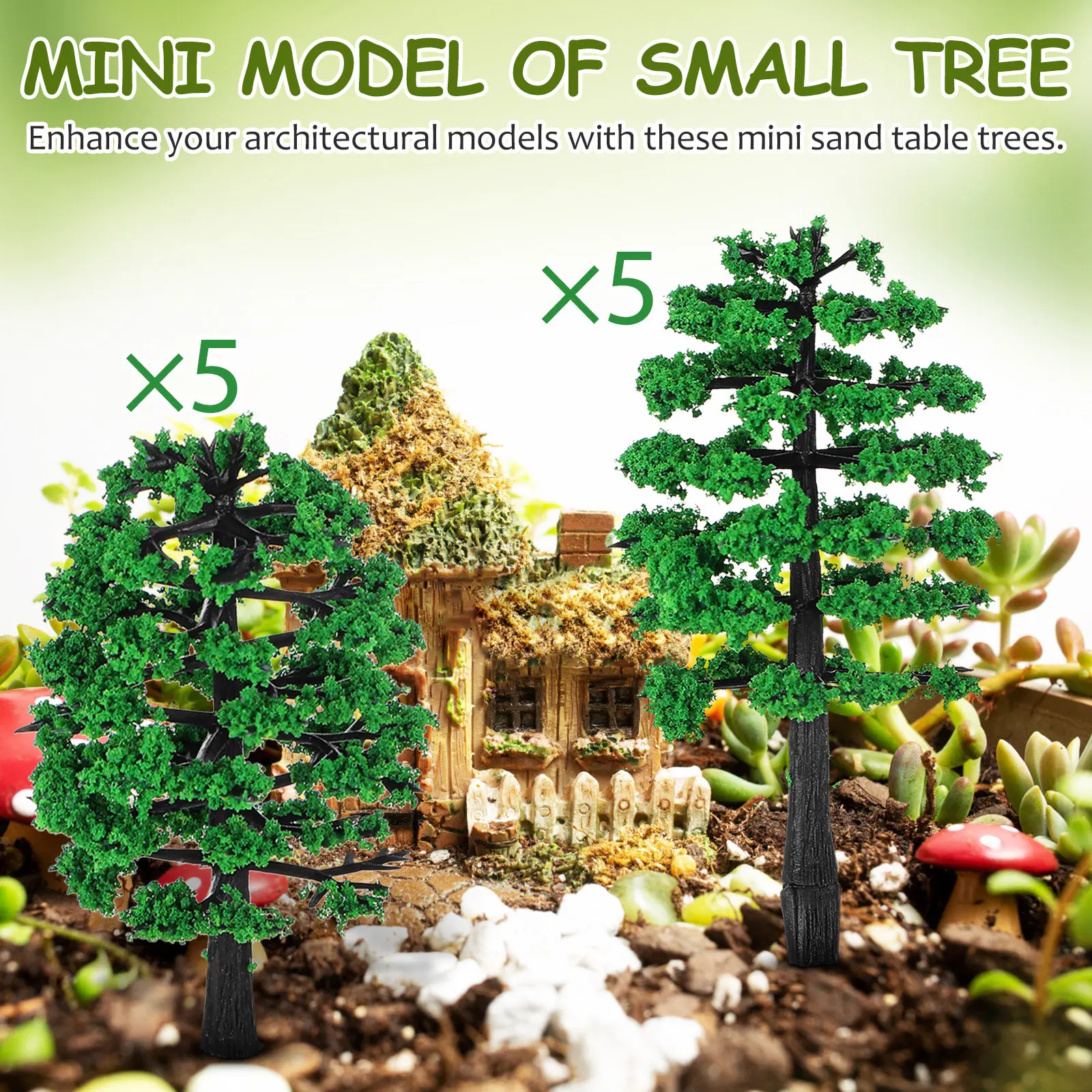10Pcs Miniature Sand Table Trees High Realism Plastic Mini Trees for Crafts Architectural Landscape Scenery Office Desk Decor