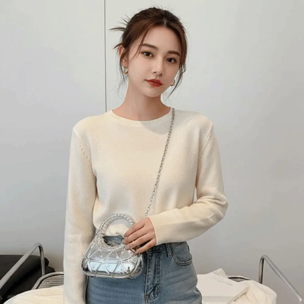Mirror-like Surface Metallic Crescent Clutch Solid Construction Minimalist Silhouette High-Shine Moon Bag Compact Interior