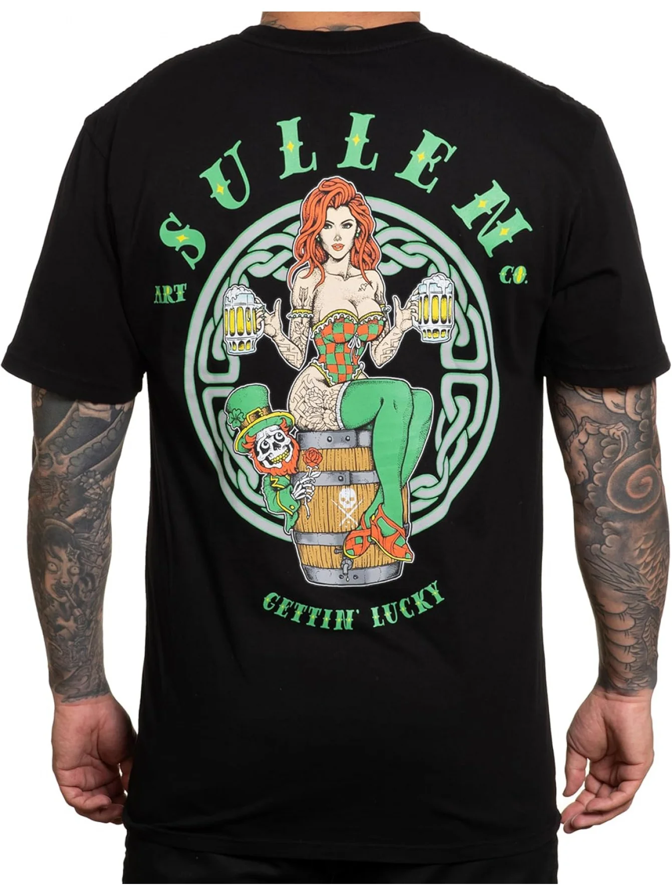 Sullen Men's T-Shirt Get Lucky Premium Short Sleeve Pattern Skull Tattoo T-Shirt  oversized t shirt vintage t shirt