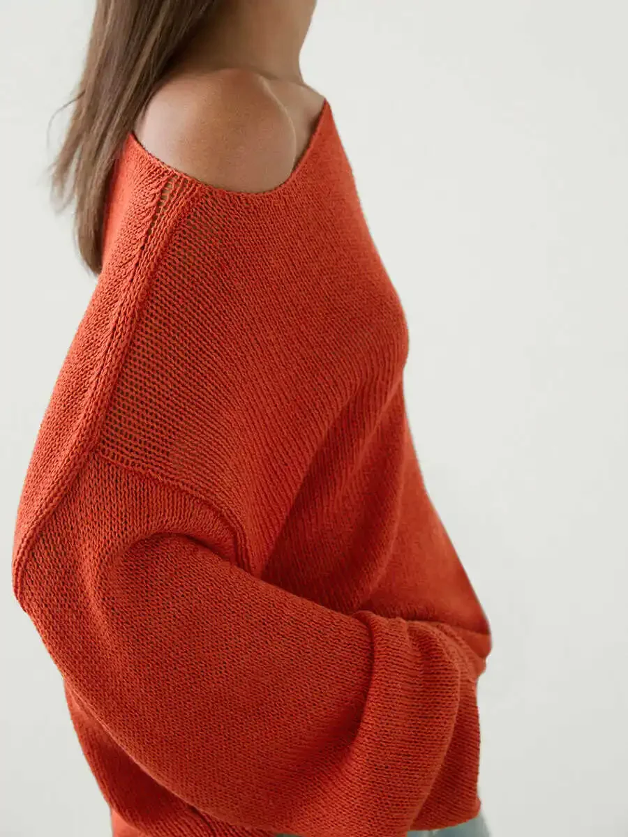 

Ethereal costume 2025 massidutti autumn new style of Women's red casual lazy wind relaxed light boat collar long-sleeved sweater