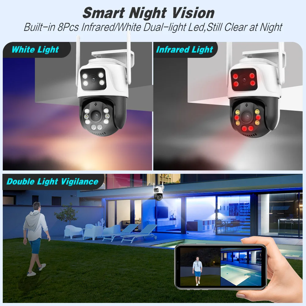 Imagem -06 - Câmera ip Wifi Ptz 4k 8mp com Lentes Duplas e Duas Telas com Detecção de Inteligência Artificial de Pessoas Rastreamento Automático Câmera de Vigilância sem Fio para Uso Externo Icsee 2k.