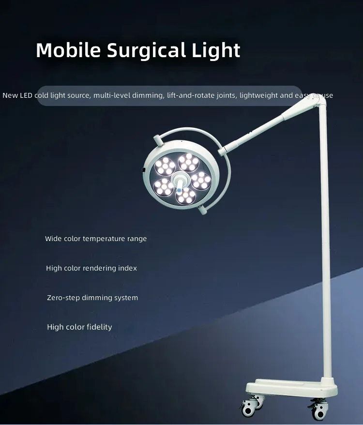 LED Surgical Light, Shadowless Lamp for Dental Implant, Aesthetic Clinic, Pet Surgery, Mobile Stand Operating Room Light