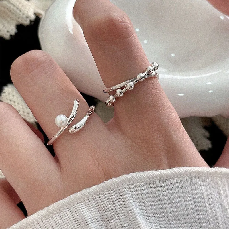 S925 Sterling Silver Pearl Ring Designed by Female Minority Fashion Simple Index Finger Ring Personalized Luxury Jewelry