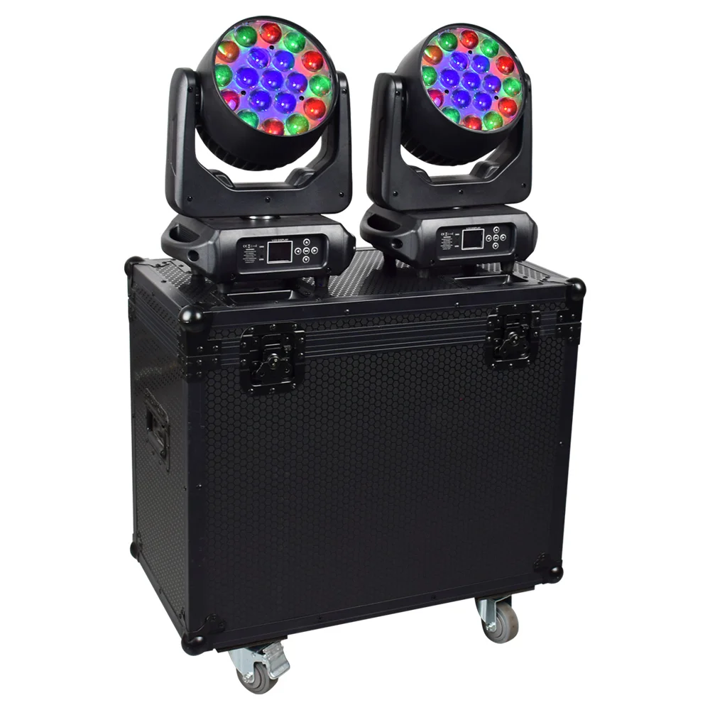 HongYiLite DJ Lights LED Moving Head DMX Light 19X15W RGBW 4In1 Lyre Wash Zoom Beam Sound Activation Light With Fly Case