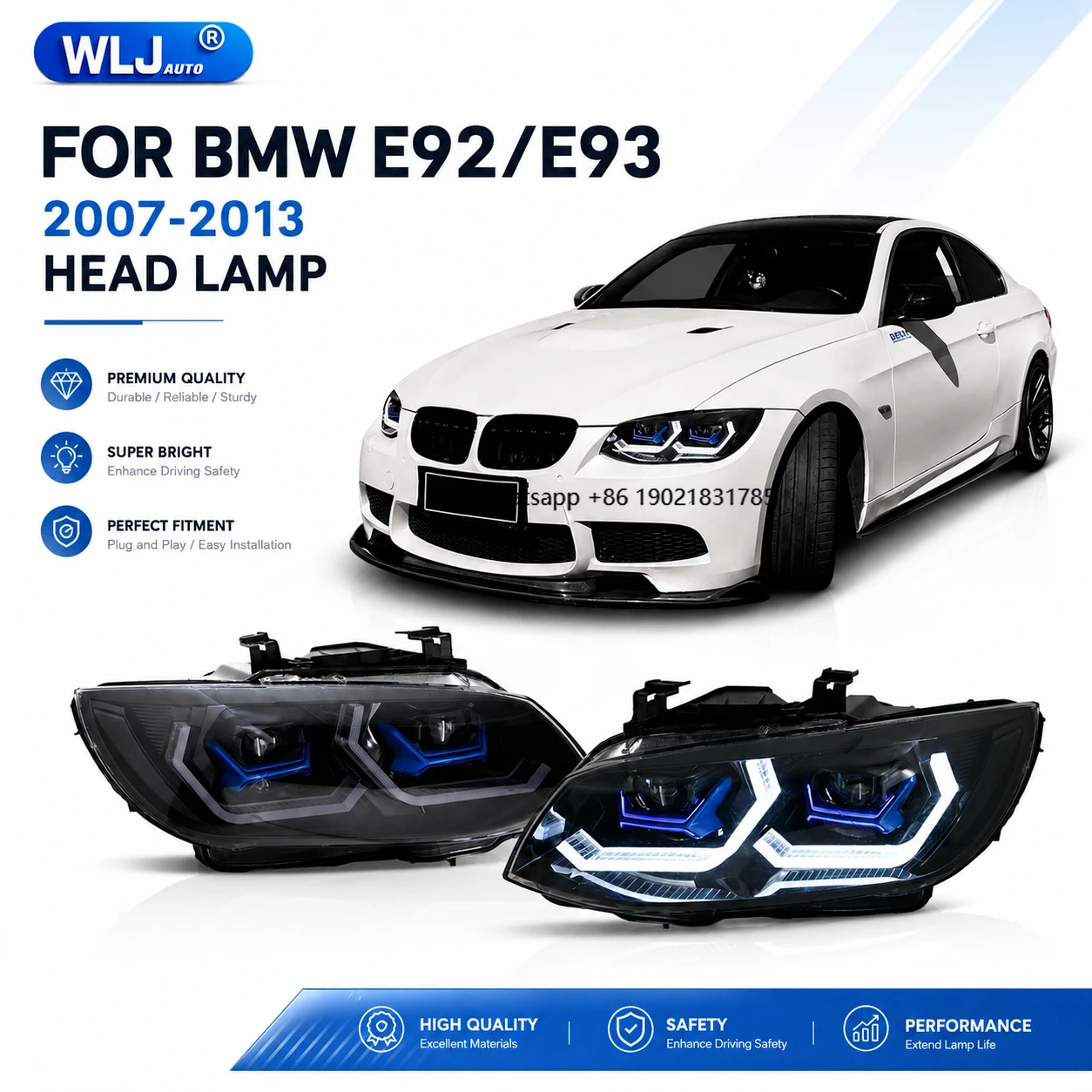 Custom Color E92/E93 Adaptive LED Car Headlight for  M3 / 2011 2007 2008 E92 E93 Pre LCI Sedan Coupe Front Headlights
