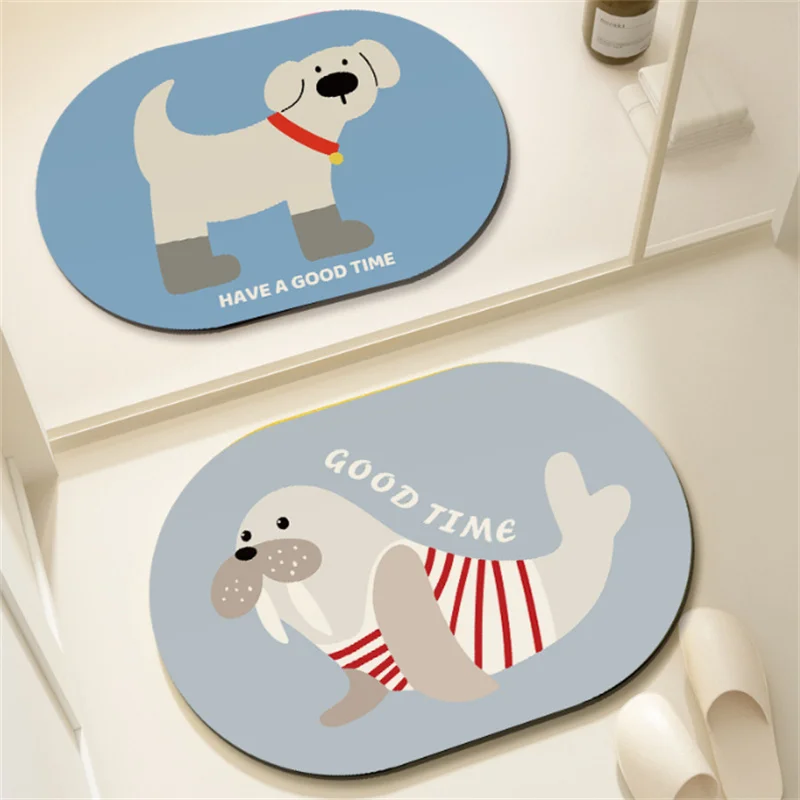 Korean Style Small Fish 40x60CM Bathroom Floor Mat Absorbent Soft Diatomaceous Earth Carpet Non-Slip Dirt Resistant Foot Cover