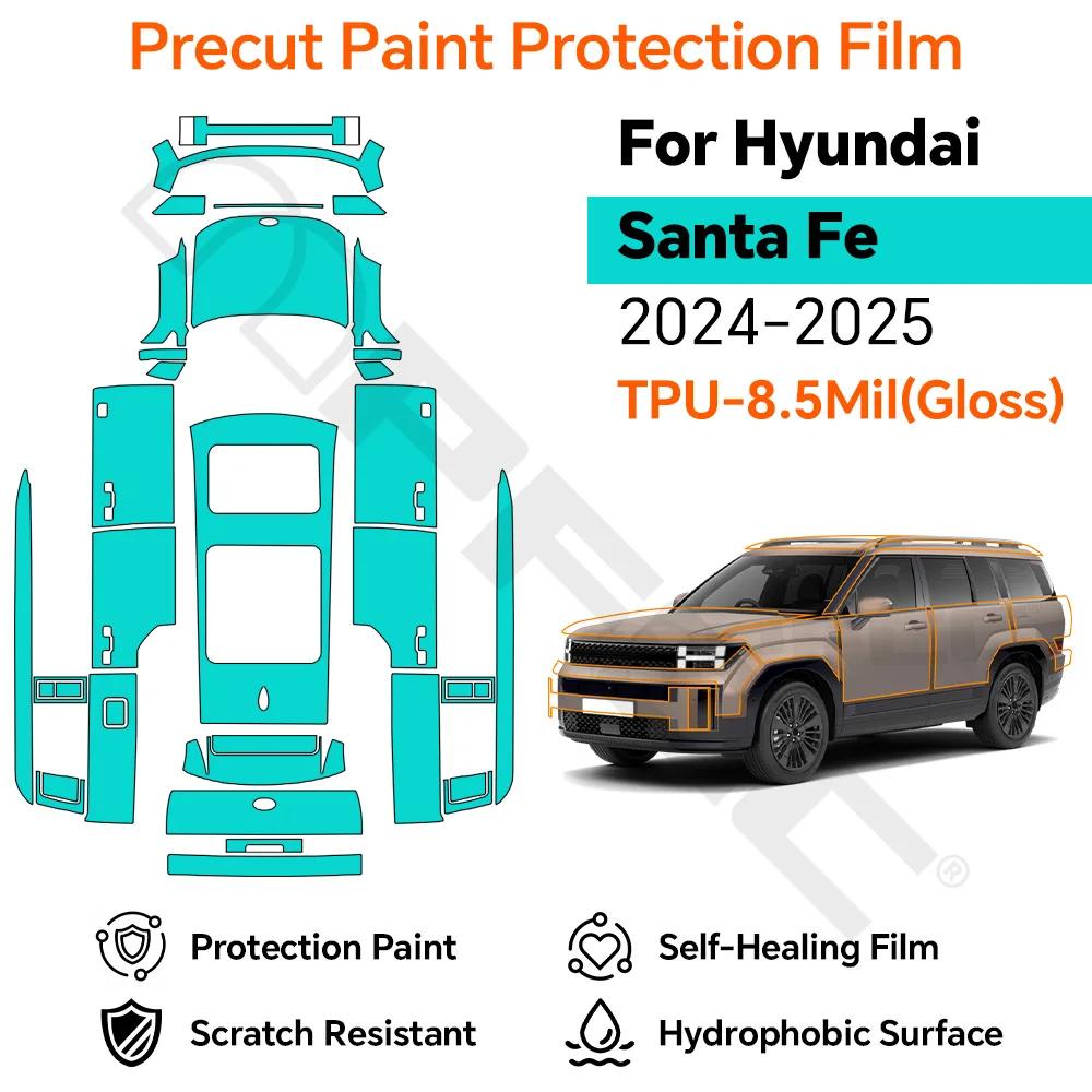 

For Hyundai Santa Fe 2024 2025 Clear TPU PPF Precut Paint Protection Film 8.5mil Anti-Scratch Self-Adhesive Car Exterior Wrap