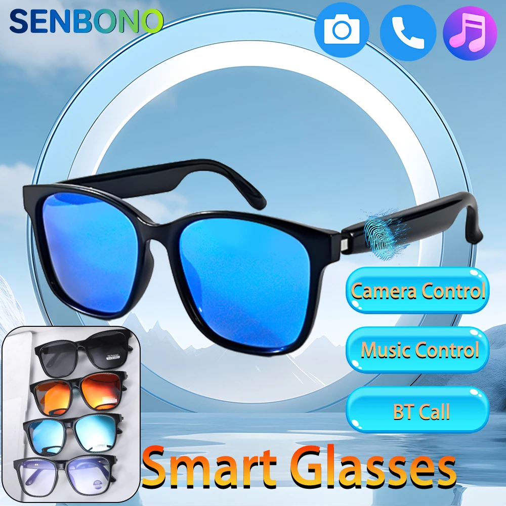

SENBONO женские и мужские умные очки с управлением камерой, Bluetooth-вызовы, управление музыкой, регулятор громкости, солнцезащитные очки для офиса на открытом воздухе