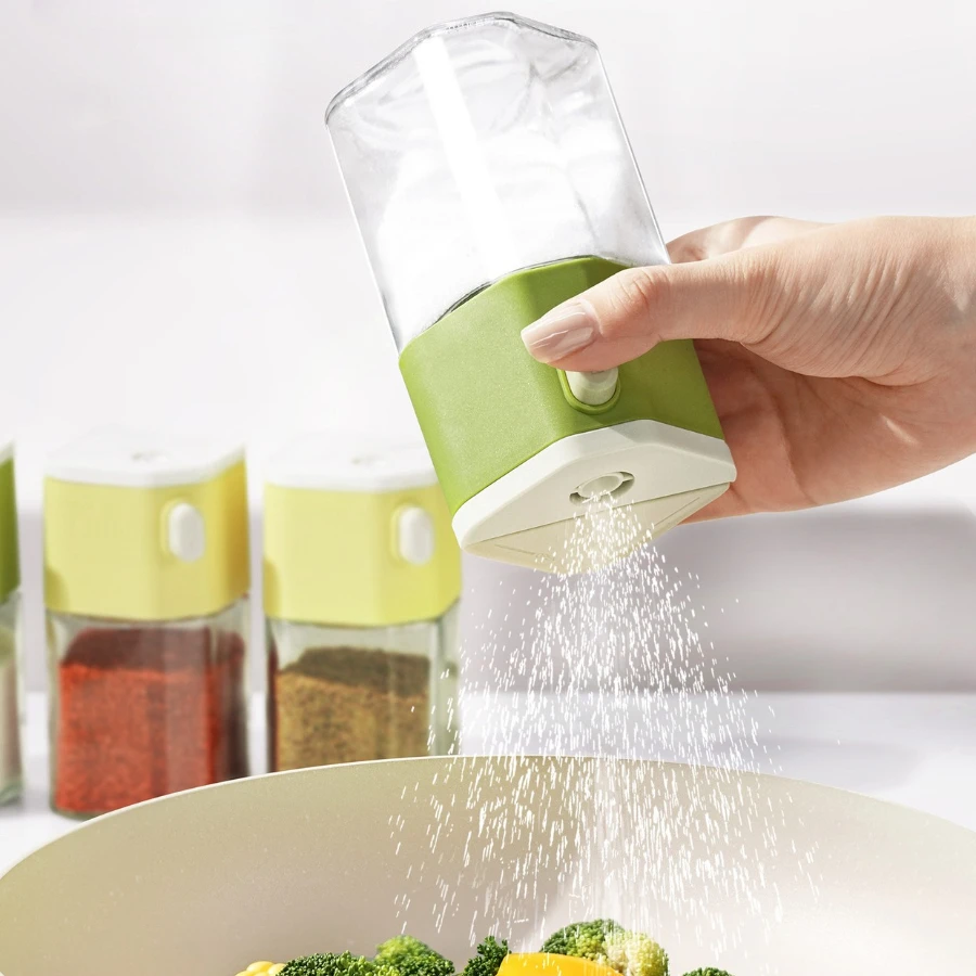 Dual-purpose quantitative salt tank kitchen press seasoning bottle moisture-proof salt-spreading square double-mouth bottle