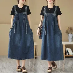 Oversized Women's Denim Skirt Spring Autumn Casual Suspenders Dress Cowboy Sleeveless Dress Female Long Adjustable Slip Dresses