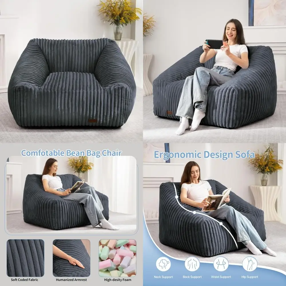 

Luxurious Faux Fur Bean Bag Chair for Adults and Kids - Giant Lazy Sofa Floor Seat