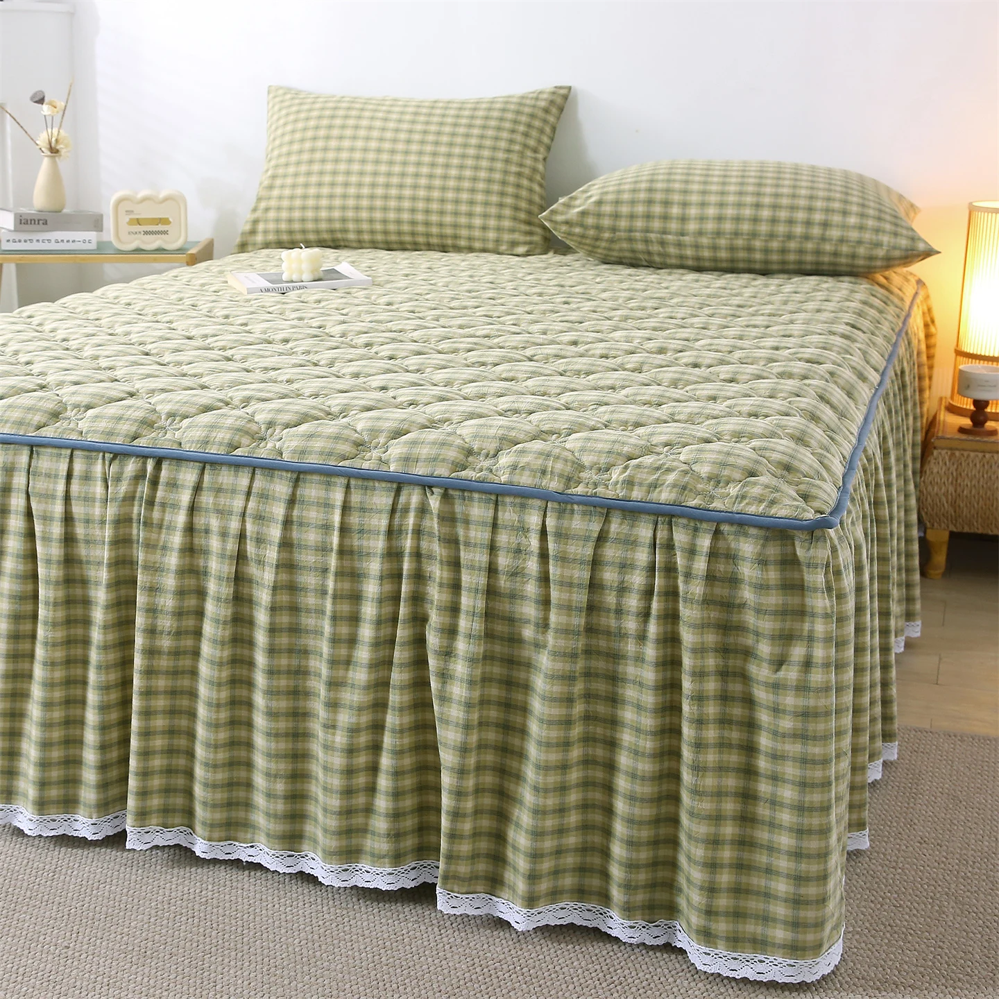 100%Cotton Quilted Bed Skirt with Lace Single/Queen/King Size Japanese-style Bedsheet with Skirts Thickened Bedskirt 침대스커트