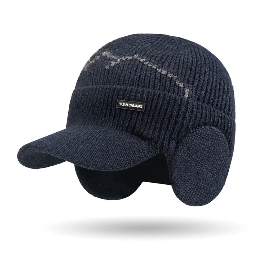 2Pcs Set Windproof Knitted Hat Neck Gaiter Thicken Plush Sheep Wool Scarf Warm Simple Winter Autumn Hat with Earflap Couple