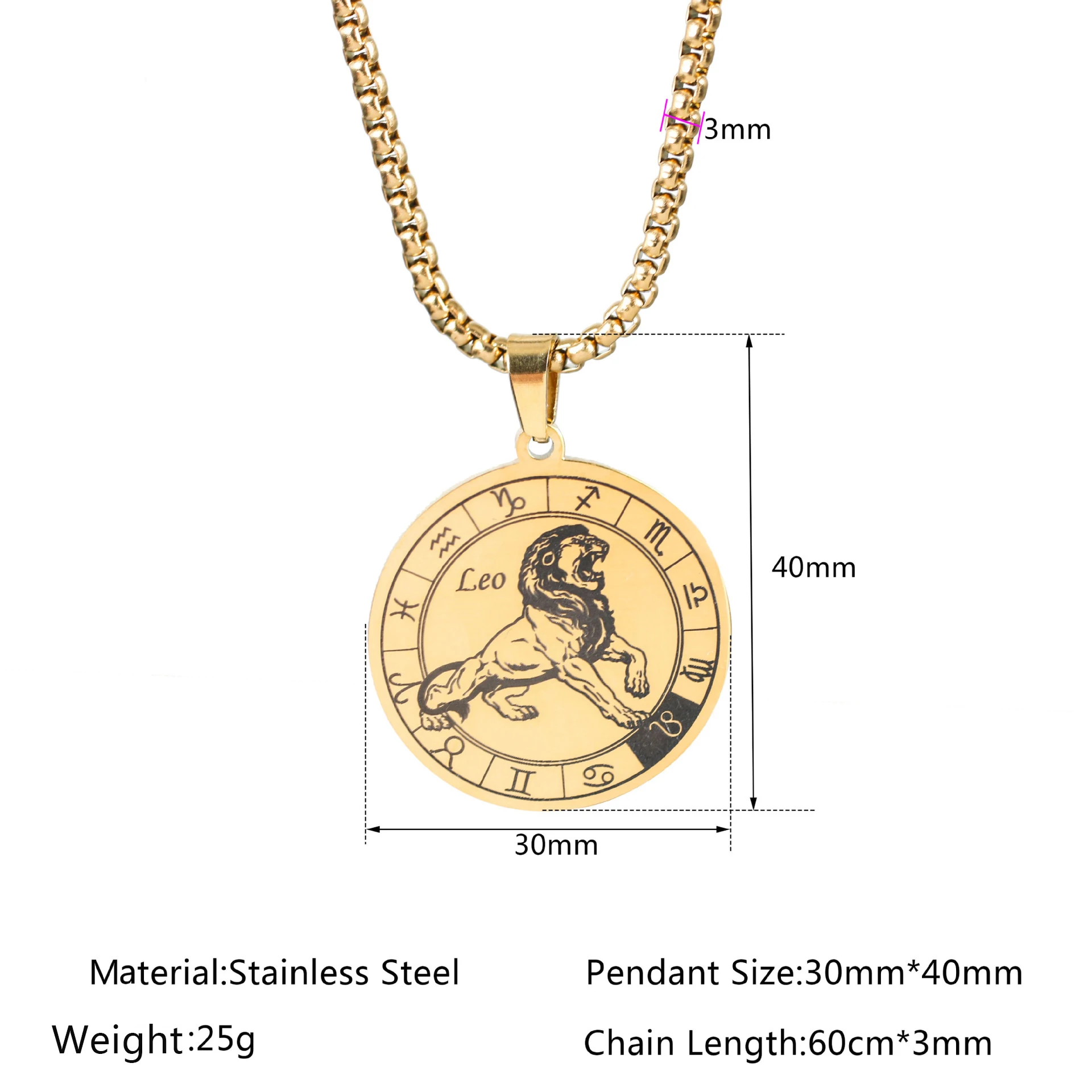 Stainless Steel Necklace For Men Women Vintage Round Zodiac Sign 12Constellation Libra Pendant Chain Necklaces Jewelry Wholesale