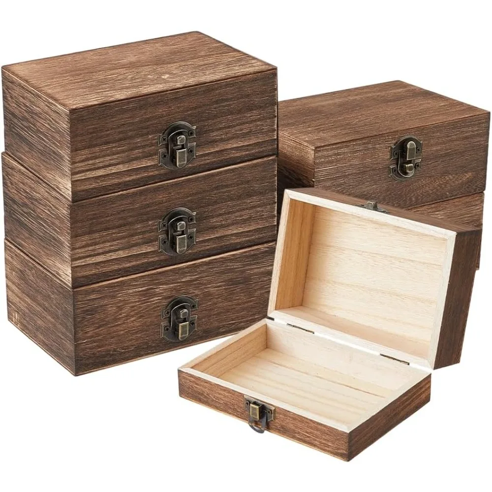 

6Pcs Wooden Jewelry Packaging Boxes Rectangle with Metal Clasps Coffee 14.85x9.85x5.95cm