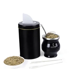 6 in 1 Yerba Mate Cup Set, Include Double-Wall Stainless Steel Mate Gourd, Tea Shaper set, Bombilla Straws, Brush, and Tea Cans