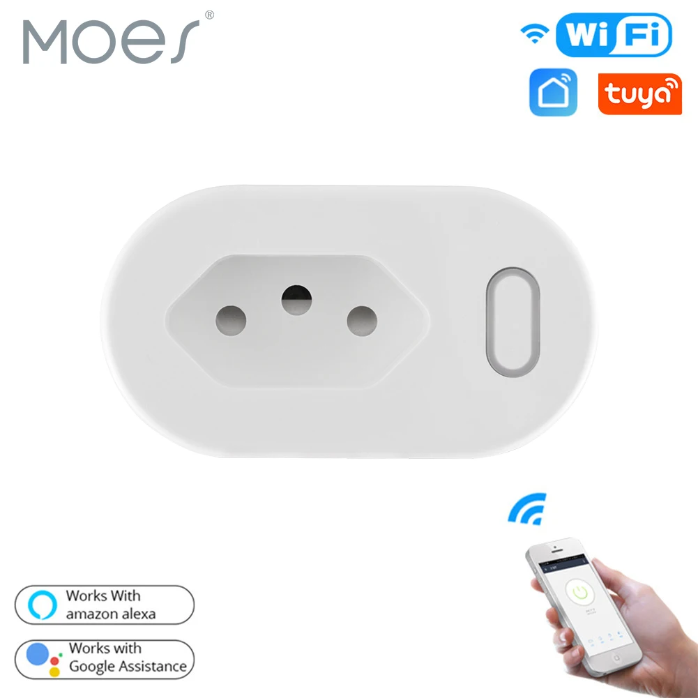 MOES Tuya 16A/10A BR standardowy inteligentna wtyczka z Monitor zasilania, inteligentne gniazdo WiFi Smart Life APP działa dla Google Home, Alexa