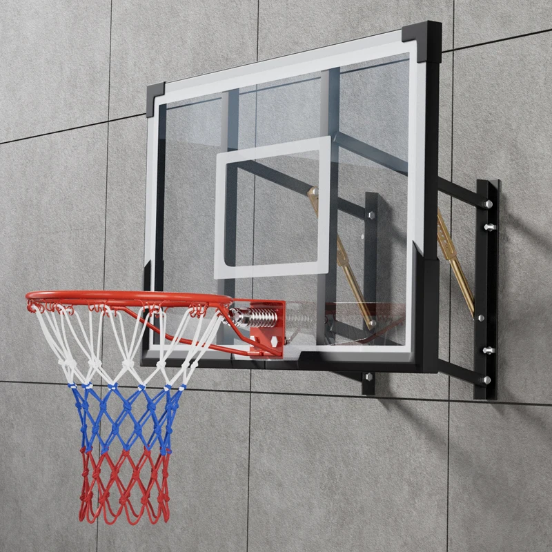Indoor-Outdoor Basketball Hoop Set Hand-Pushed Lifting Ring & Glass Backboard