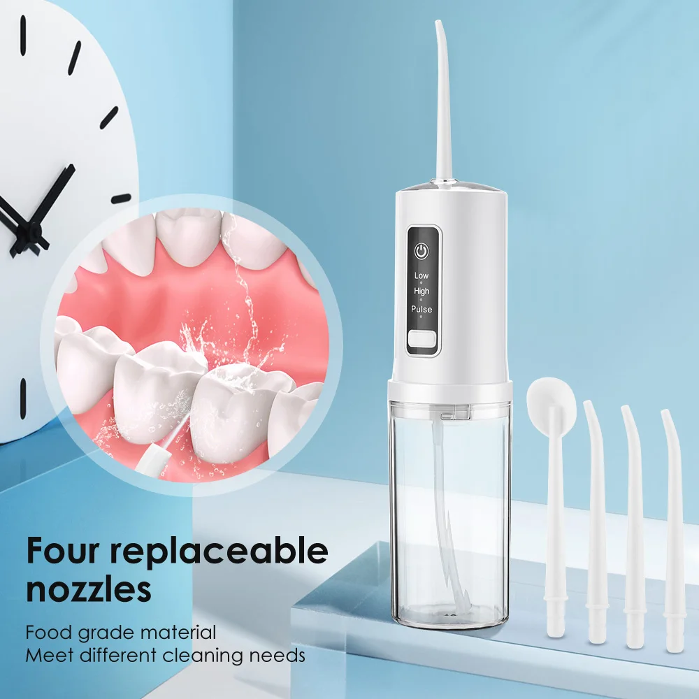 Cordless Water Flosser for Teeth with 4 Jet Tips, 3 Modes 60-120 PSI Portable Oral Irrigator, 230ML Collapsible Travel Dental Flosser, USB Rechargeable, White