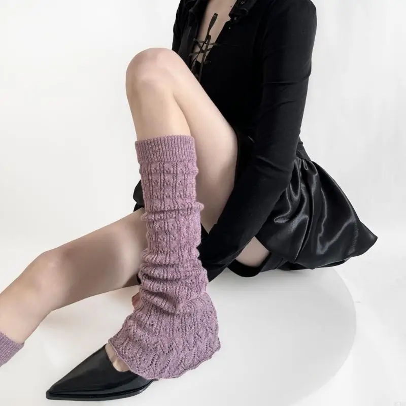 97BE 2025 Spring Vertical Pattern Leg Cover Hollowed Out Flared Sock Sleeves 90s Hot Girls Stackable Knitted Leg Warmer